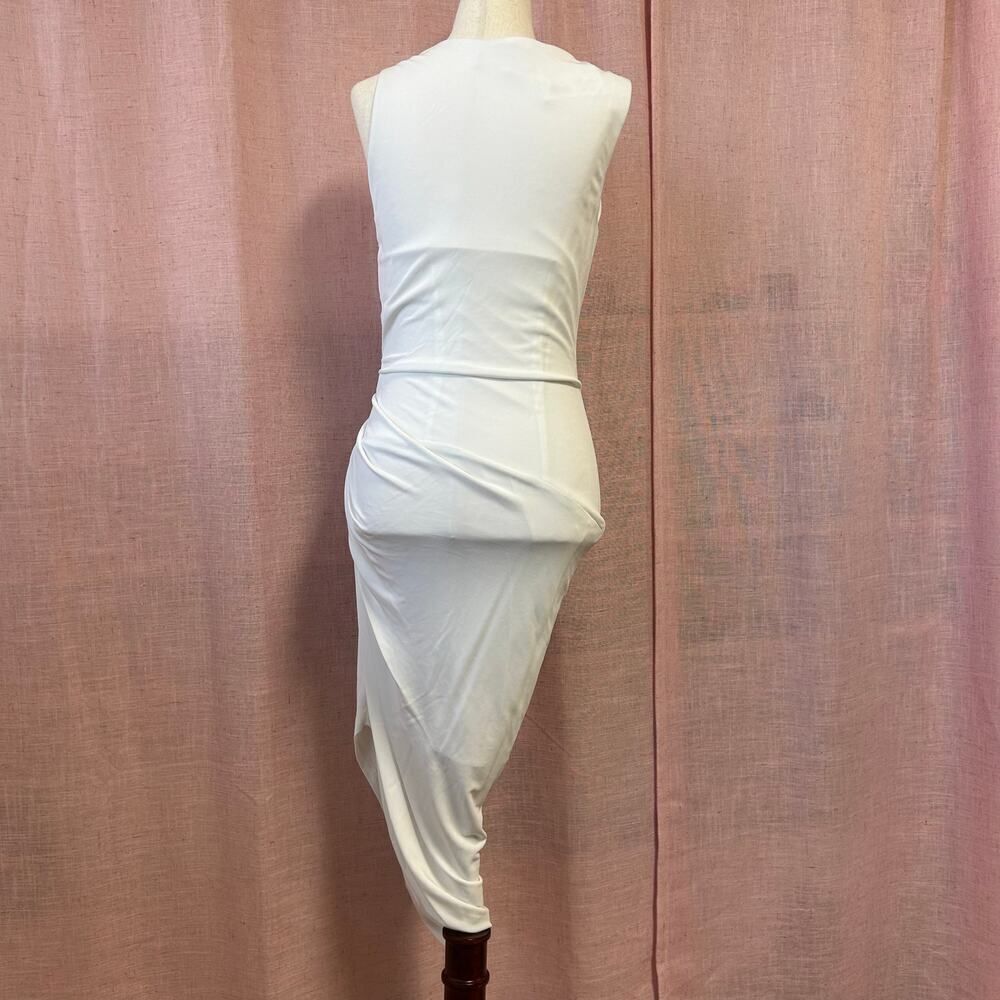 Vintage NWT Vintage Robert‎ Rodriquez White V-Neck  Dress w/ Rhinestone Accents - Picture 4 of 11